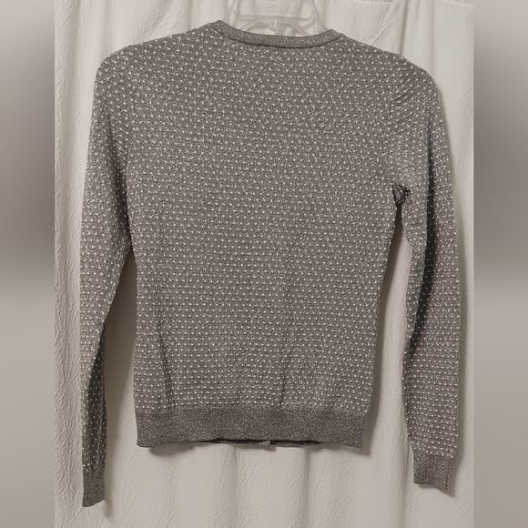 Ann Taylor Silver Metallic Honeycomb Knit Cardigan Long Sleeve Sweater Size S - Picture 2 of 10